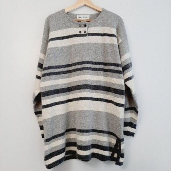 PRINCIPLES | Sweater Tunic Angora & Lambswool Stripe Crewneck Sz L - Picture 2 of 9